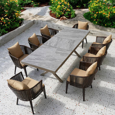 8 Person Rectangular Extendable Outdoor Dining Set with Cushions